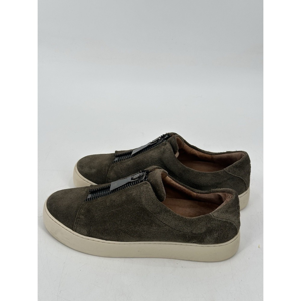 Frye Lena Olive Green Suede Zip-Front Sneakers w/Zipper Closure - Sz 8